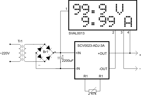 Включение ампервольтметра с SCV0023-ADJ-3A
