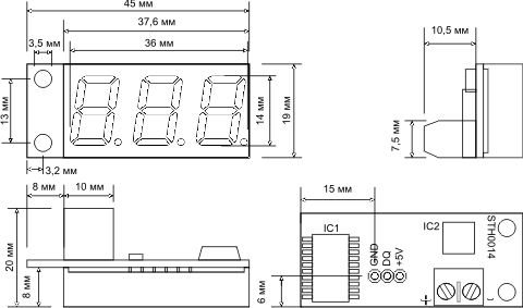 Габаритный чертеж цифрового термометра STH0014