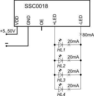 Включение группы светодиодов параллельно к SSC0018
