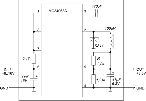 Схема стабилизатора SCV0031-3.3V-0.6A