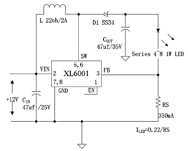 XL6001 Typical application circuit