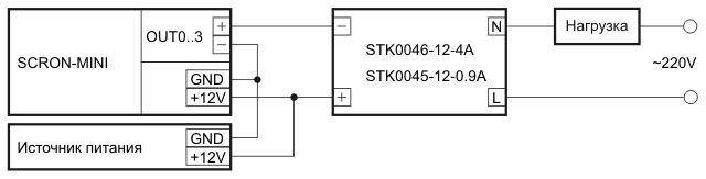 Схема включения оптосимисторного ключа планировщика scron-mini