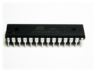 ATmega48PA-PU, DIP-28, RISC 20MHz, Flash 4K, 256b EEPROM, 512b SRAM.