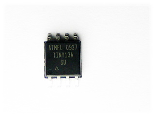 ATtiny13A-SU, SO-8 (0.208”), RISC 20MHz, Flash 1K, 64b EEPROM, 64b SRAM.