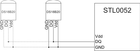 Двухпроводная схема подключения датчиков DS18B20 к терморегулятору STL0052.