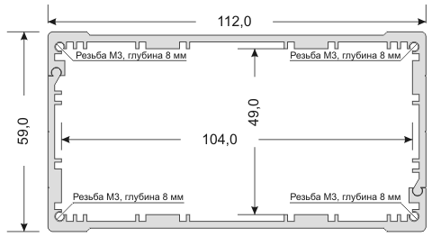Габаритный чертеж корпуса PCBBOX-112x59 в разрезе