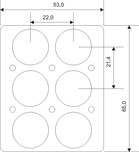 Габаритный чертёж перегородки для монтажа шести элементов 18650 для корпуса PCBBOX-112x59