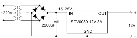 Схема включения стабилизатора напряжения SCV0050-12V-3A