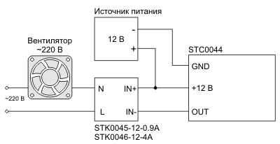 Схема включения контроллера кулера STC0044 и вентилятора 220 В